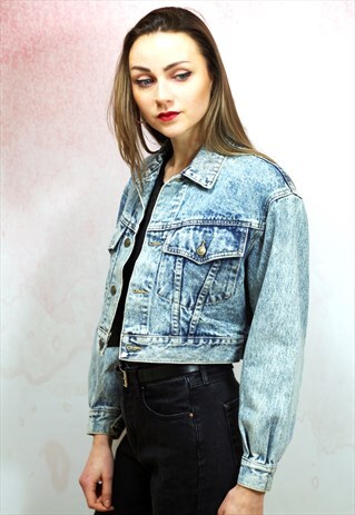 1990S VINTAGE ACID WASH CROPPED DENIM JACKET