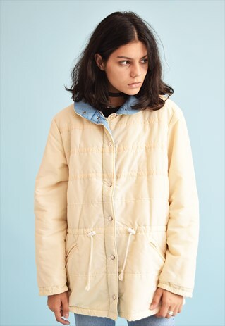 90'S RETRO NEUTRAL CREAMY PADDED PUFFER PARKA JACKET