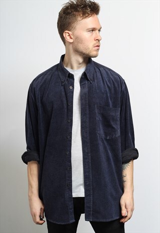 VINTAGE CORDUROY CORD SHIRT BLUE