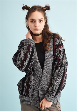 90'S RETRO CHUNKY JAZZY KNIT GRANDADS OVERSIZED CARDI