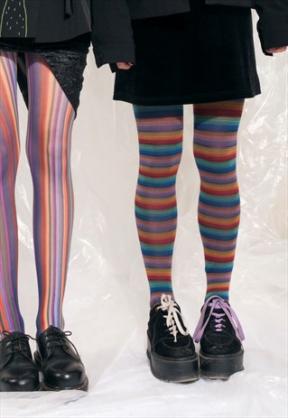 VINTAGE TIGHTS SET 90S HORIZONTAL VERTICAL STRIPE RAINBOW HO
