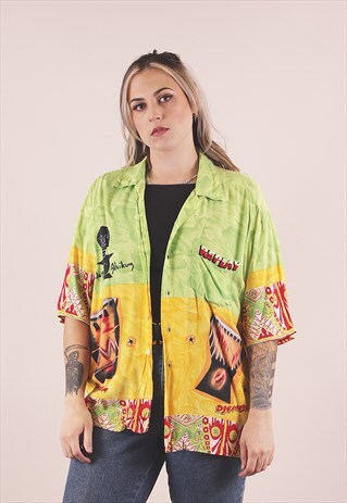 VINTAGE 90S CRAZY PRINT PATTERNED SHIRT /A25027