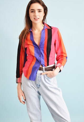 90'S RETRO OTTO KERN DESIGNER STRIPED PETITE SHIRT TOP