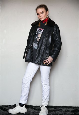 VINTAGE BOMBER FLIGHT JACKET WITH ANIMAL PRINT COLLAR.UNISEX