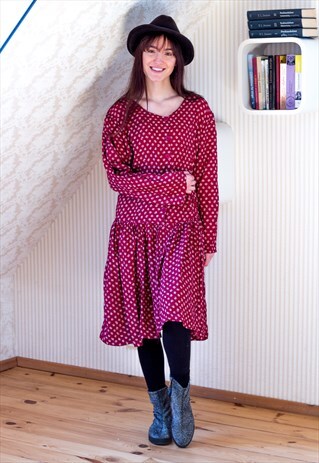 CHERRY RED LOW WAIST FLORAL DRESS
