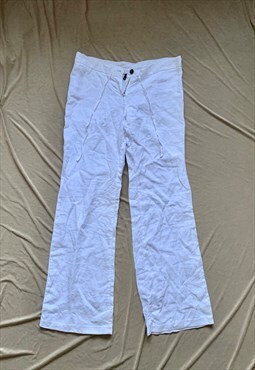 Vintage Y2K White Benetton Drawstring Linen Trousers 
