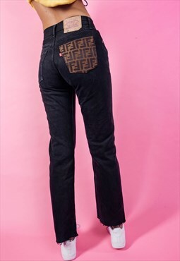 Up-cycled Levi 501 Black Jeans with authentic Fendi pocket