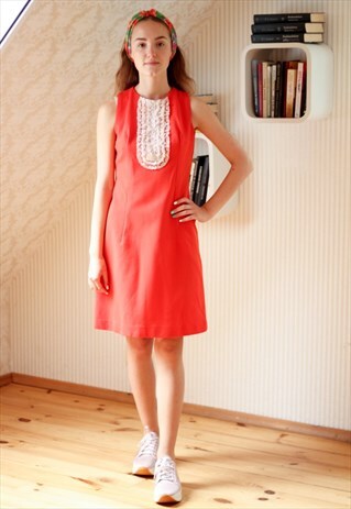 ORANGE SHORT HANDMADE DRESS WITH WHITE RUFFLES