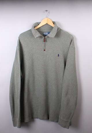 VINTAGE MENS RALPH LAUREN LIGHT GREEN/KIWI QUARTER ZIP JUMPE