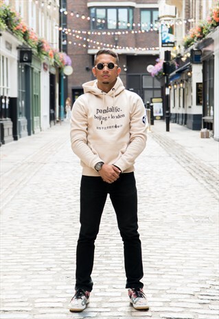 URBAN PANDA PULLOVER HOODIE WITH EMBROIDERY - BEIGE