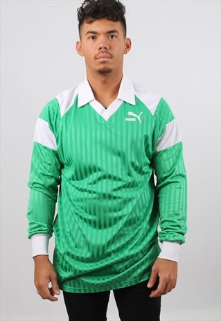 VINTAGE PUMA XL GREEN PRINTED LOGO LONG SLEEVE SPORTS TOP