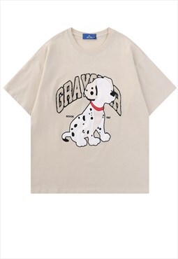 Dalmatian print t-shirt dogs lover tee retro cartoon top 