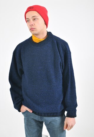 VINTAGE FUNNEL NECK KNITWEAR JUMPER IN NAVY