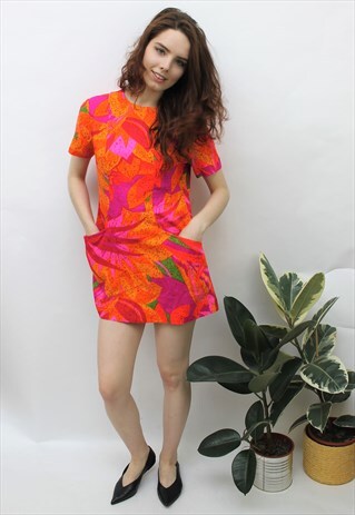 VINTAGE 1960S ORANGE NEON MICRO DRESS