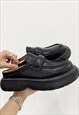 UNUSUAL LOAFERS FAUX LEATHER WHITE THREAD SLIPPERS IN BLACK