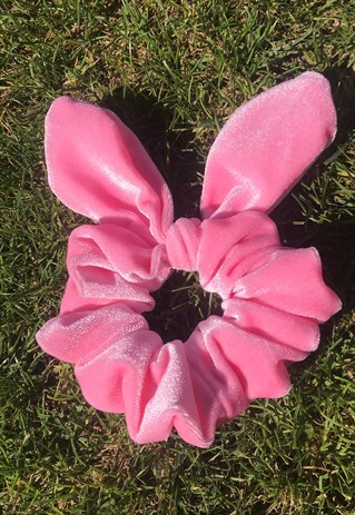 HANDMADE PINK VELOUR SCRUNCHIE WITH REMOVABLE BOW