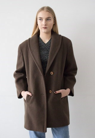 VINTAGE RETRO 60S BROWN OVERSIZED WINTER WOOL JACKET COAT