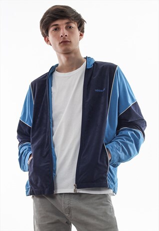 VINTAGE ADIDAS ORIGINALS TRACKSUIT TRACK TOP VELOUR 90S BLUE