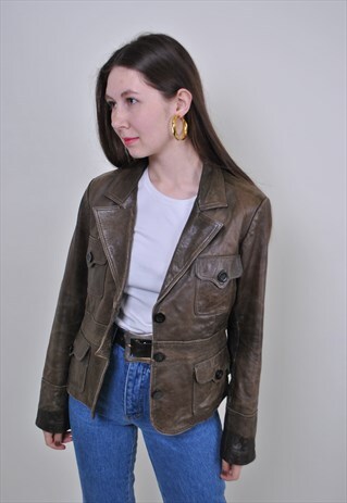 80S GRUNGE LEAHTER JACKET, VINTAGE BROWN HERITAGE JACKET