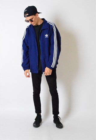VINTAGE 90S NAVY BLUE CLASSIC ADIDAS BOMBER JACKET