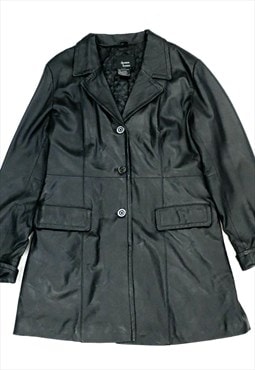 Black Leather Jacket Dennis Brasso Vintage Button up Coat