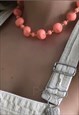 VINTAGE 60S PEACH PLASTIC BEADED NECKLACE CHOKER NECKLACE