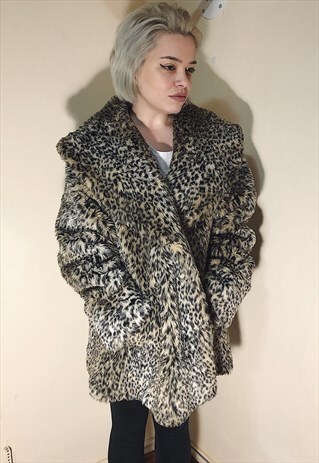 VINTAGE ANIMAL PRINT FAUX FUR COAT