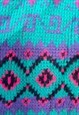 VINTAGE KNITTED JUMPER ABSTRACT PATTERNED BRIGHT SWEATER