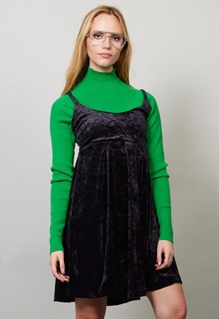 VINTAGE 80'S BLACK VELVET CAMI MINI DRESS