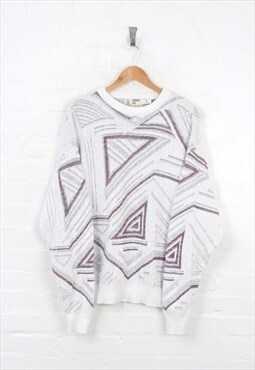 Vintage London Fog Patterned Knitwear Jumper White Medium