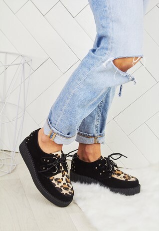AVRIL BLACK LEOPARD PRINT STUD CREEPER PLATFORMS