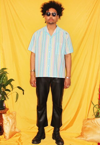 90S VINTAGE HOPPER BLUE STRIPED SUMMER FESTIVAL SHIRT M