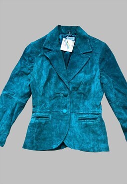 Vintage y2k turqqouise blue leather jacket