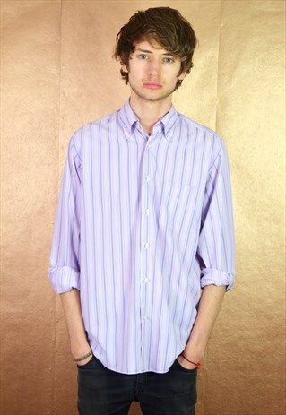 90S VINTAGE LILAC STRIPED LONG SLEEVE SHIRT
