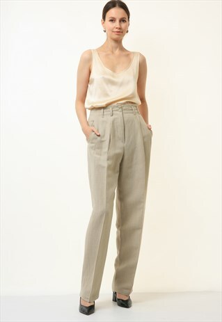 VINTAGE BAVARIAN LINEN BEIGE TROUSERS WOMAN SIZE S 4705