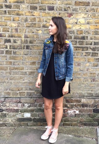 DENIM JACKET WITH AFRICAN WAX PRINT BACK PIECE