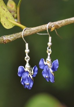 Iris Violet Blue Flower Drop Hook Earring