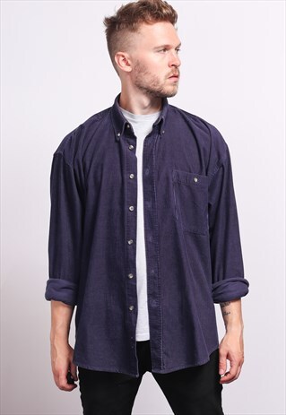 VINTAGE CORDUROY CORD SHIRT BLUE