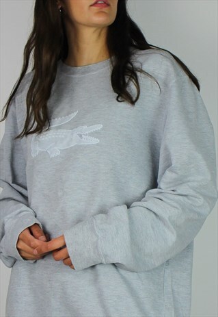 VINTAGE LACOSTE SWEATSHIRT JUMPER W STATEMENT LOGO FRONT