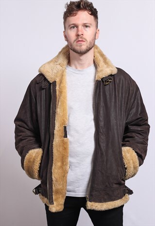 VINTAGE LEATHER AVIATOR FLEECE JACKET