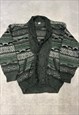 VINTAGE ABSTRACT KNITTED CARDIGAN 3D PATTERNED KNIT SWEATER