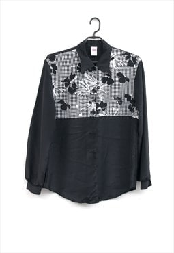 Vintage Black Floral Shirt With Long Sleeves M