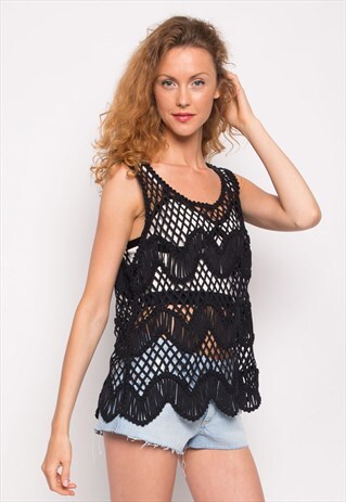 SUMMER CROCHET VEST TOP IN BLACK