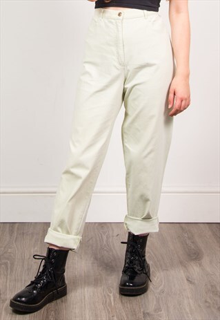 VINTAGE 90'S PASTEL GREEN CHECKED HIGH WAIST TROUSERS