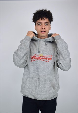 VINTAGE 90'S BUDWEISER GREY HOODIE WITH FRONT POCKET