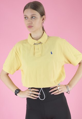 VINTAGE REWORKED RALPH LAUREN CROP TOP POLO SHIRT IN YELLOW
