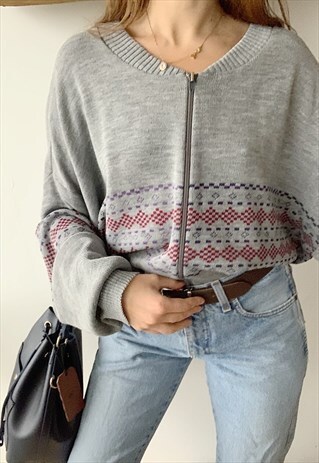 VINTAGE 90S CHRISTMAS FAIR ISLE FULL ZIP CARDIGAN JUMPER