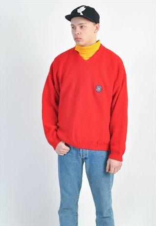 VINTAGE 90'S V NECK JUMPER WITH LINING