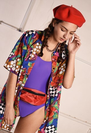 80'S RETRO OVERSIZED ABSTRACT PRINT FESTIVAL BLOUSE TOP