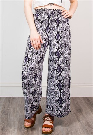 VINTAGE PATTERN HIPPIE WIDE LEG FESTIVAL TROUSERS